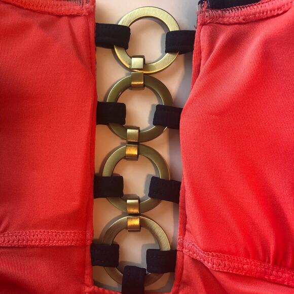 MICHAEL Michael Kors Retail $126 Striped Chain One Piece Swimsuit Size 10 - Picture 7 of 7